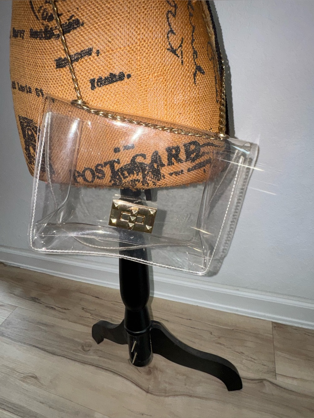 Clear Crossbody Bag with Gold-Tone Lock
